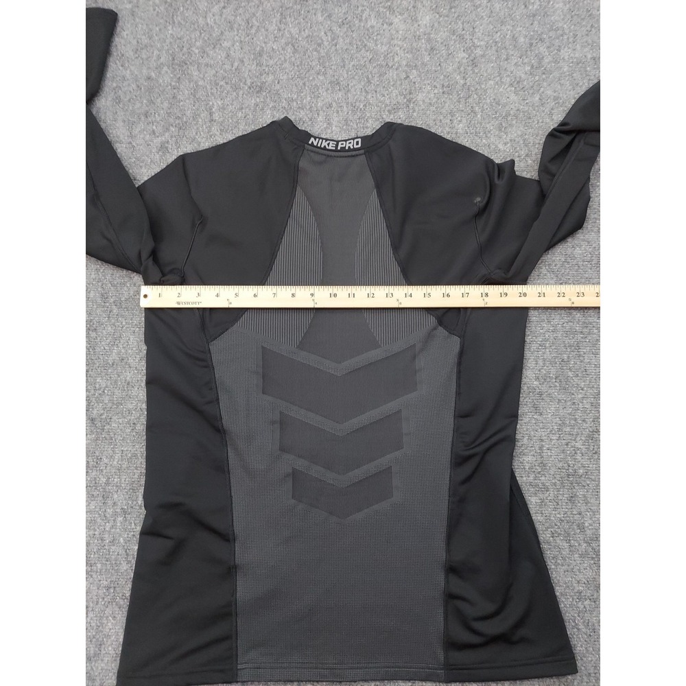 Nike Pro Hyperwarm Shirt Mens Large Fitted Black Long Sleeve Gym Sports Swoosh - Picture 9 of 11
